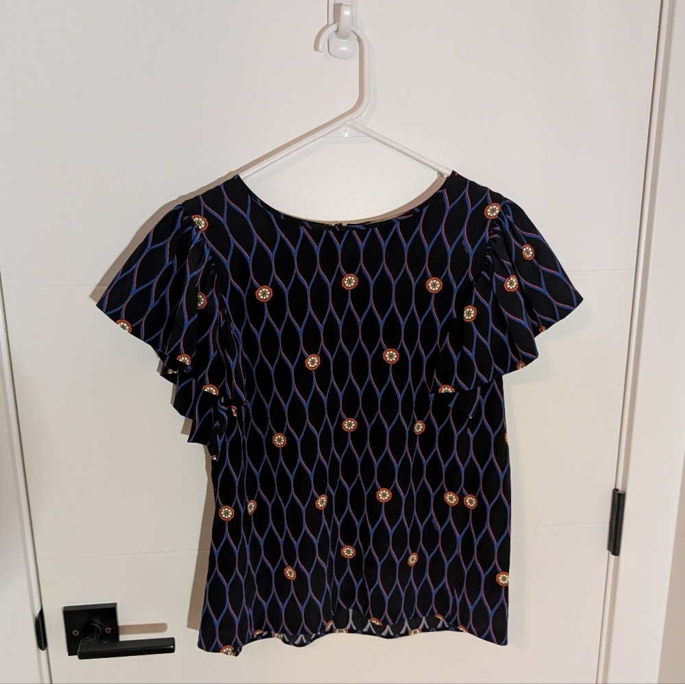 Kenzo x H&M Black 100% Silk Flutter Sleeve Top | Size 8